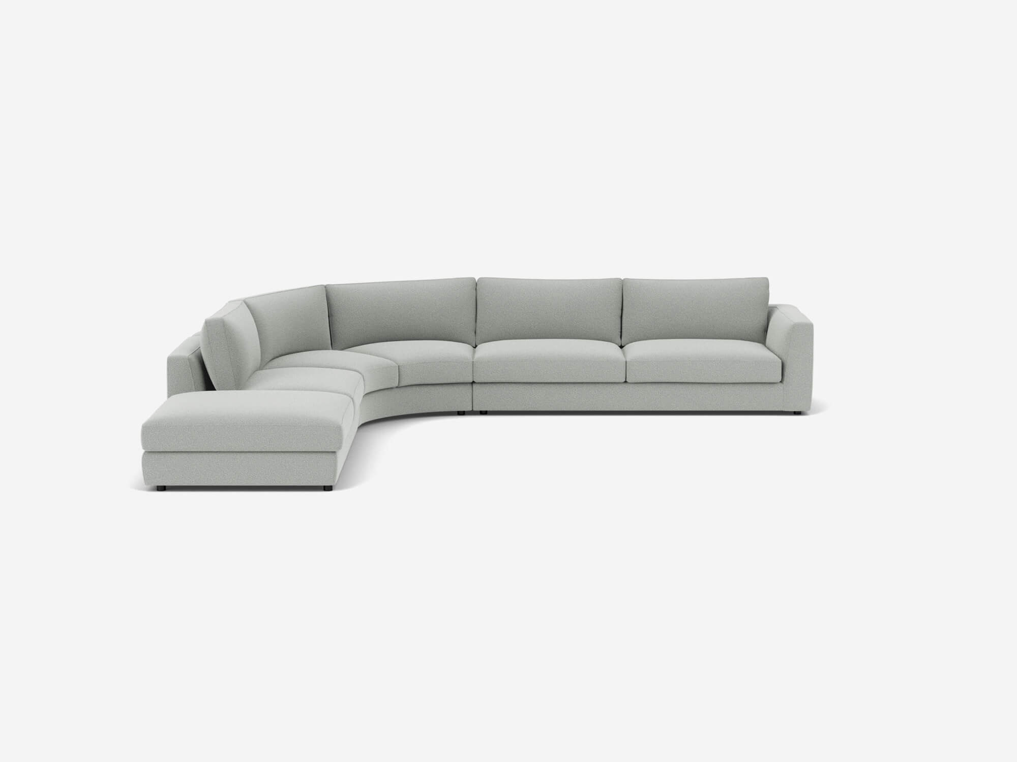 Left hand facing light grey sectional sofa front view